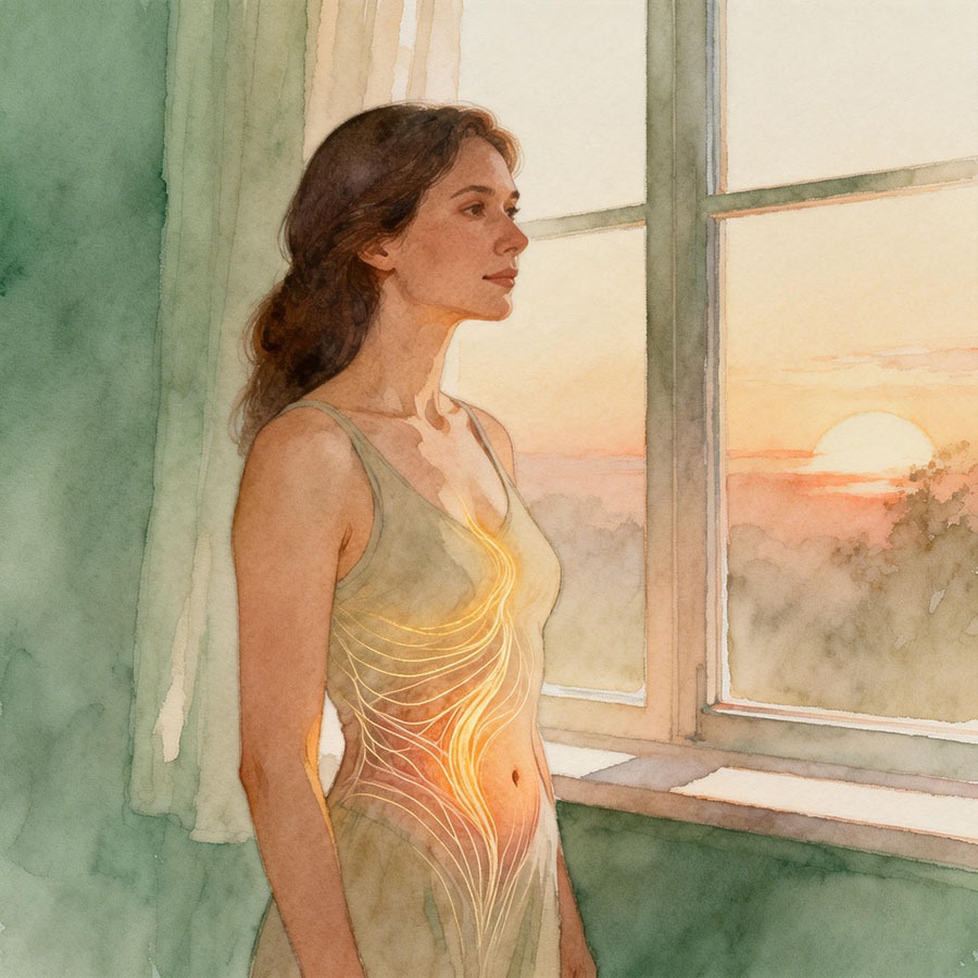 Illustration symbolique de la régulation interne et de l’apaisement du système nerveux chez la femme en période de transition hormonale